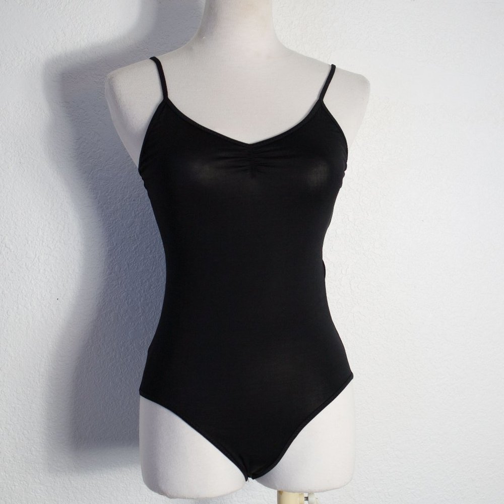 Zara Sport Black V-Neck Body Suit Size Med